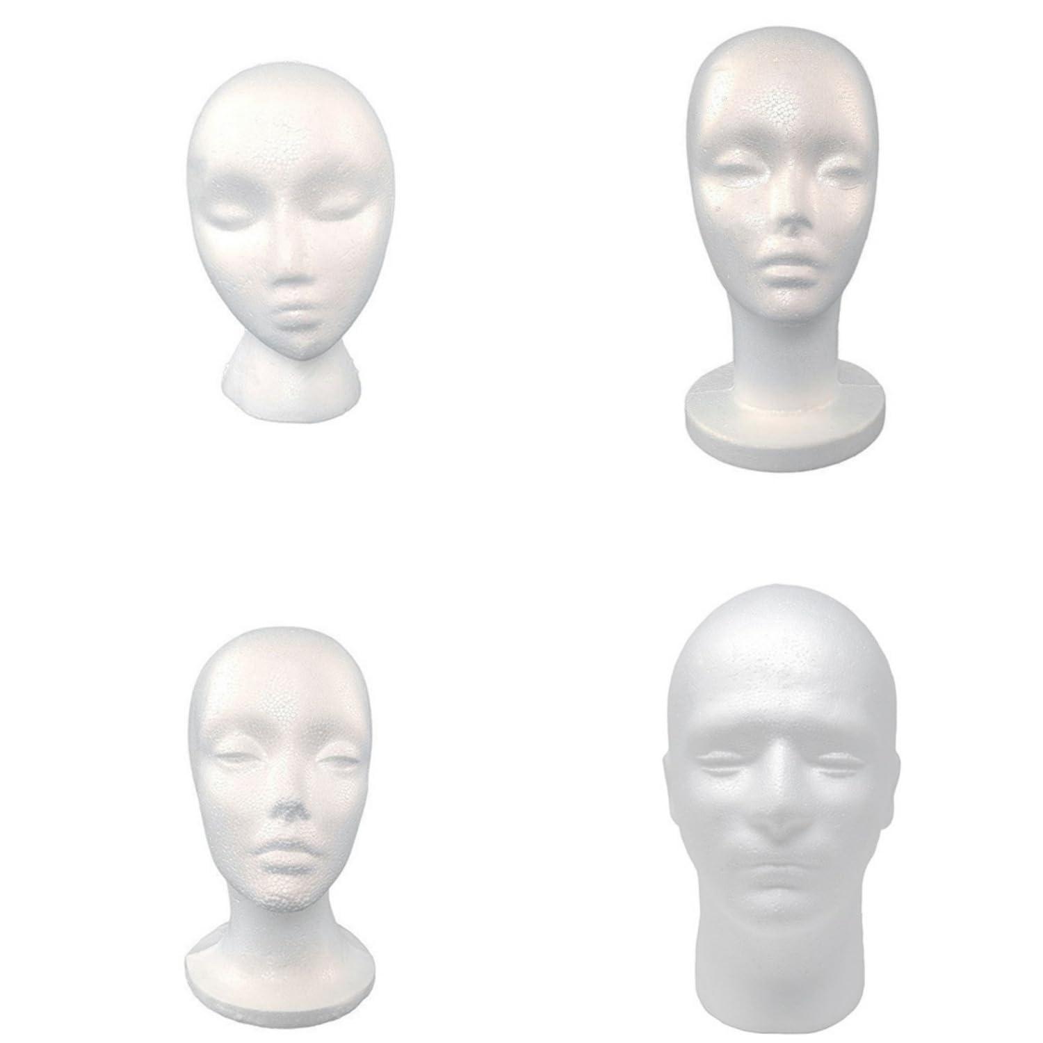 Easnea Easnea White Polystyrene Foam Mannequin Male/Female Mannequin Head Stand Model Wigs Hair Mannequins Heads Scarf Hat Cap Holder Craft Foam Wig Head for Hair Salon, DIY, Shop (Style D)