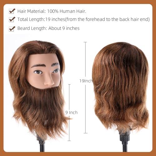 Anstar Male Mannequin Head with 100% Human Hair Barber Mannequin Head Hairdresser Training Doll Manikin Head for Men Hair Styling and Practice