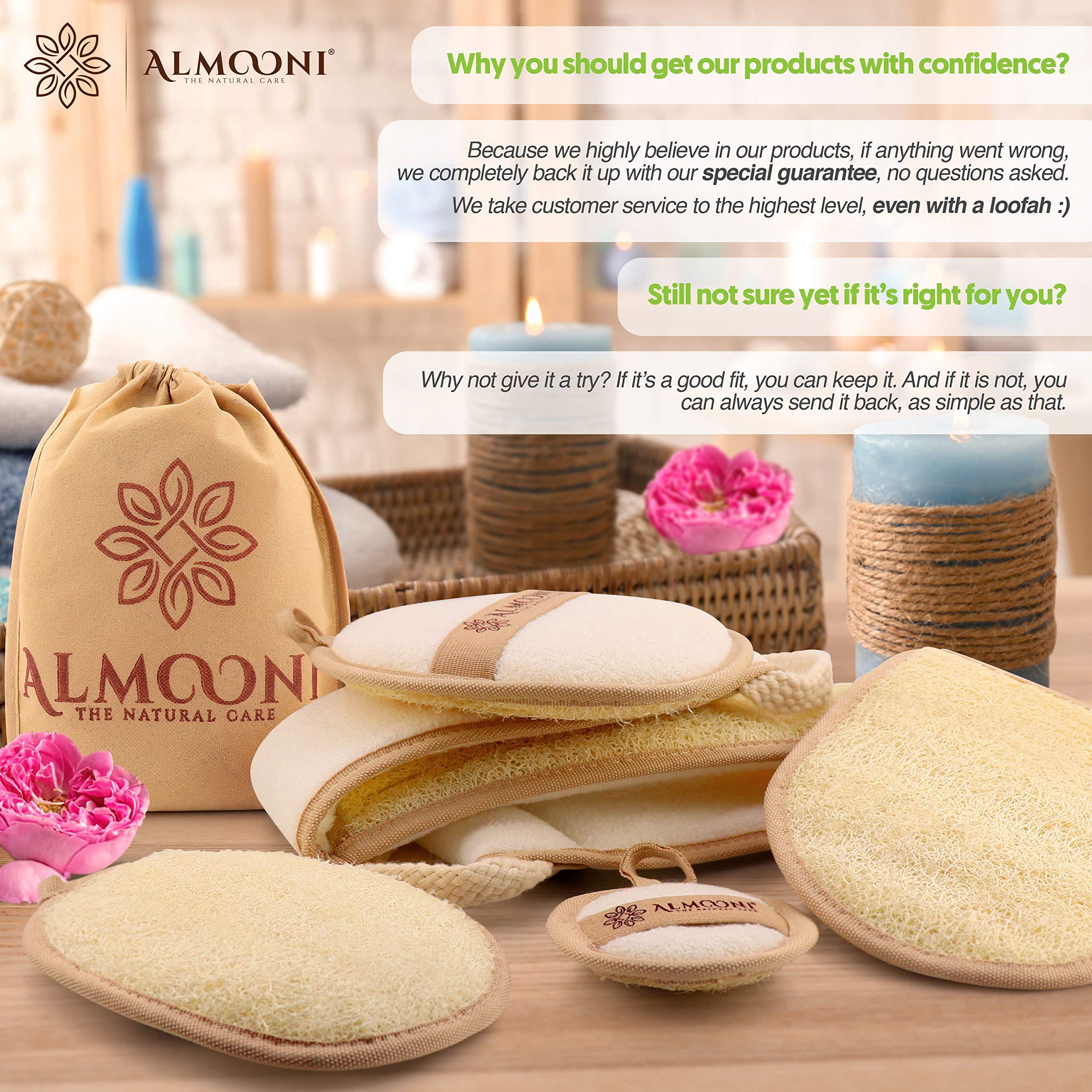 ALMOONI Almooni Natural Loofah Exfoliating Body Scrubber, Made with Natural Egyptian Shower Loofah Sponge, Bath Shower Loofah Sponge for Women and Men, for Face and Body That Gets You Clean - 2 Count (1 Pack)