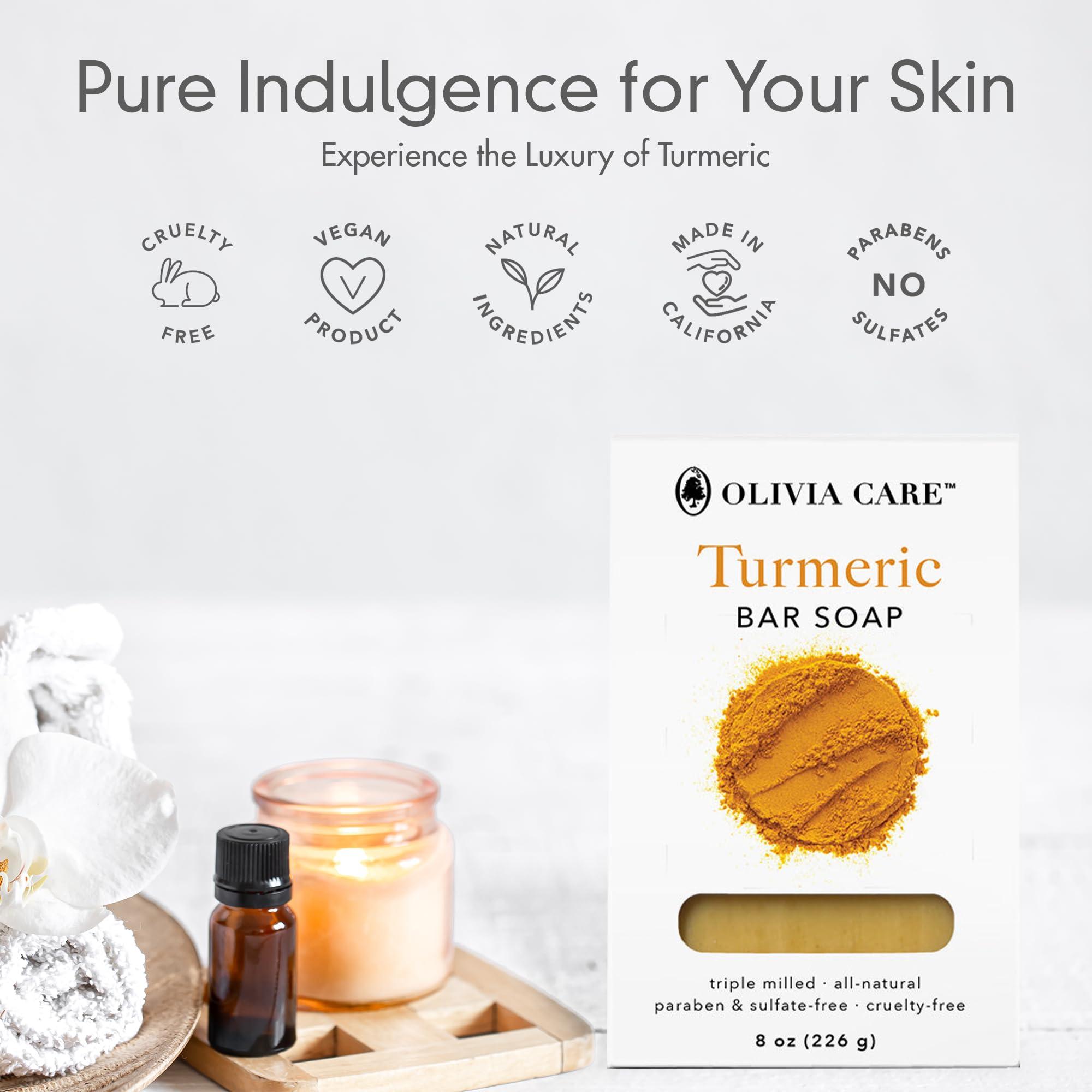 Olivia Care Olivia Care Turmeric Bar Soap -Natural, Vegan & Organic - For Face & Body Exfoliate, Hydrate, Moisturize & Deep Clean - Triple-Milled - Infused with Antioxidants - 8 OZ