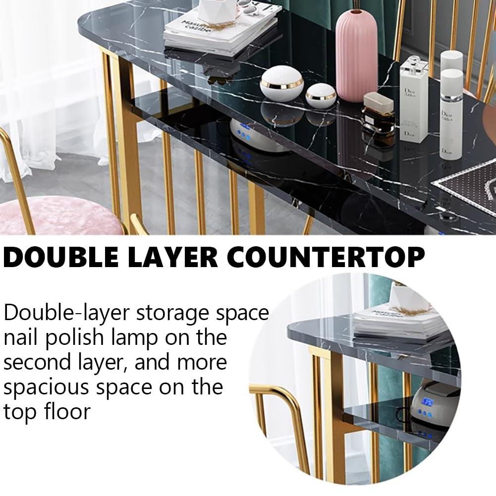 BOYITES BOYITES Marble Manicure Table for Art Nail Shop, Manicure Desk for Technician, Professional Manicura Work Station, Manicurist Table for Manicure Shop with Golden Table Legs,C,120cm