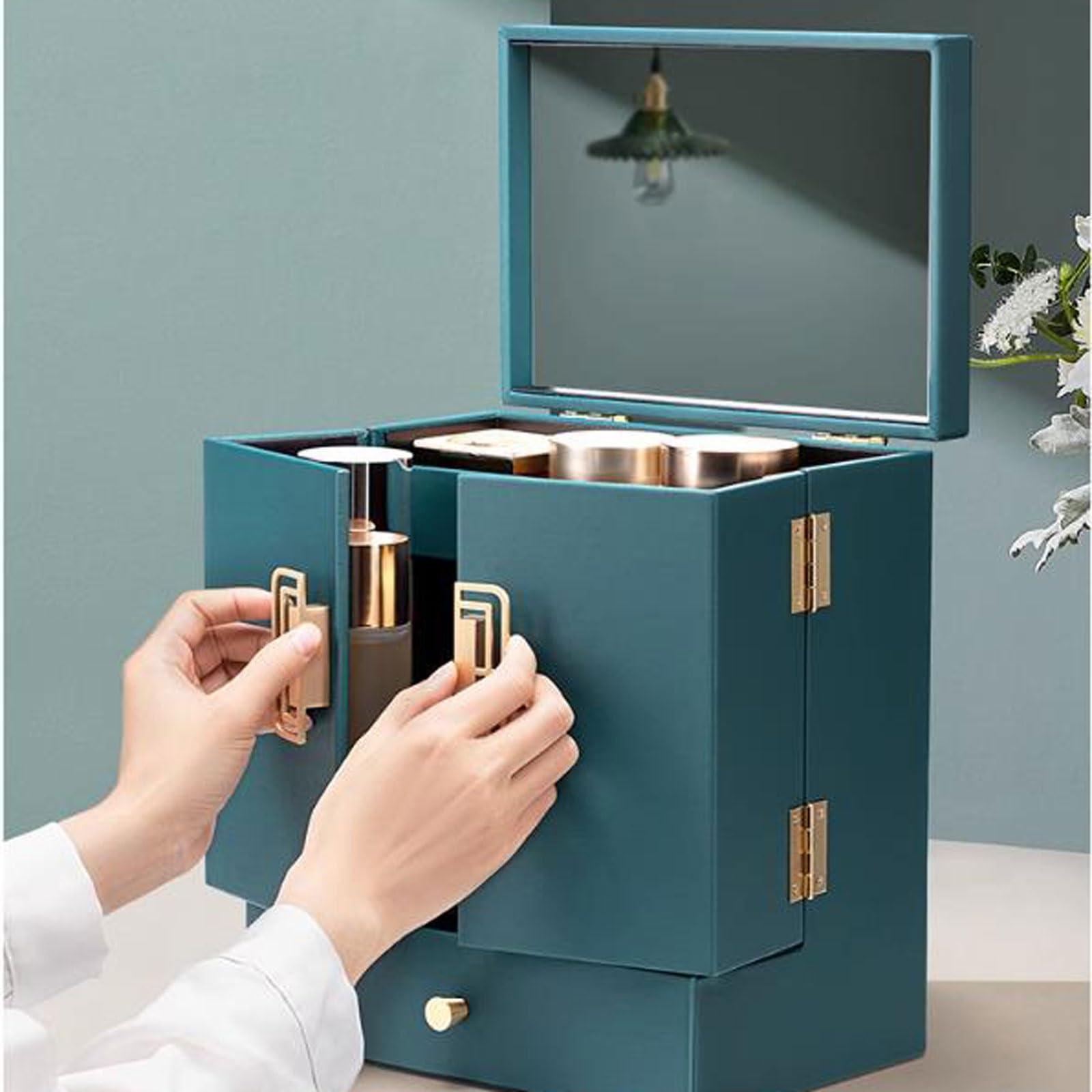 CLoxks makeup organizer Luxury Makeup Organiser Storage Box Cabinet with Mirror and Drawer, Cosmetic Organizer MDF, Skincare Organizer Beauty Caddy Storage Box for Dresser & Bathroom, Dust-Proof Waterproof c