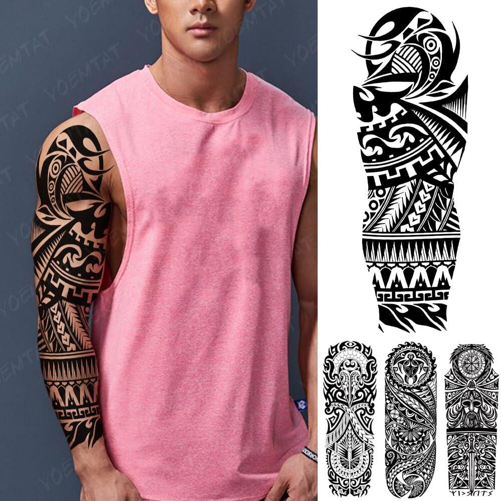 Generic Large Arm Sleeve Tattoo Black Maori Waterproof Temporary Tatoo Sticker Robot Turtle Soldier Men Full Mechanical Tatto