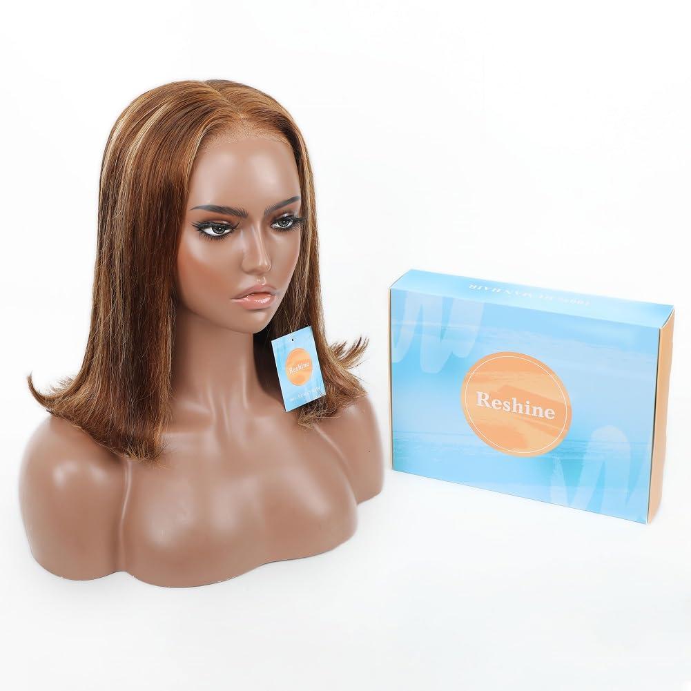 CAITLYN Reshine Straight Highlight 13x4 Lace Front Wigs Human Hair Pre Plucked with Baby Hair Wet and Wavy Auburn Hd Lace Frontal Wig Human Hair 13x4 Glueless Lace Frontal Wigs Human Hair 180% Density 18 inch