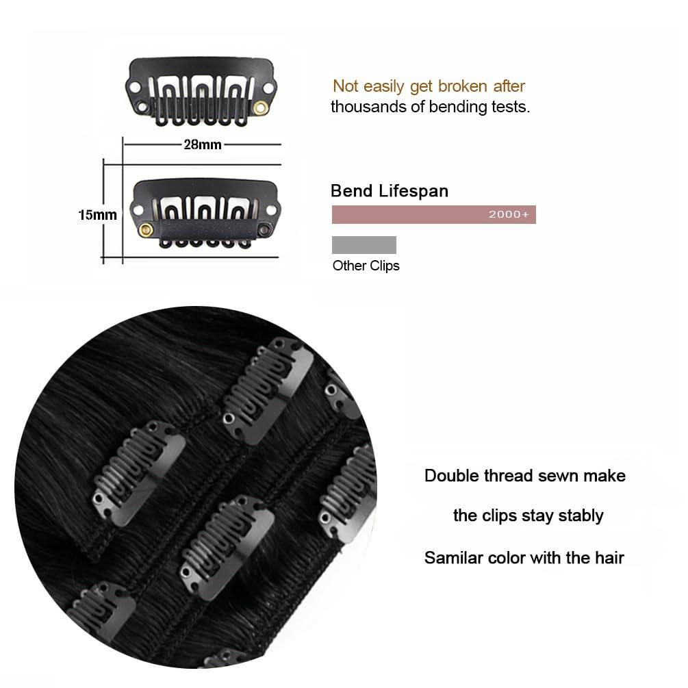 Winsky 12 Inch Clip-in Hair Extensions Remy Human Hair for Women - Soft Handmade Real Human Hair Clip in Extensions, Straight, Thick, 105g 7pcs #(1BT4) P1B Color