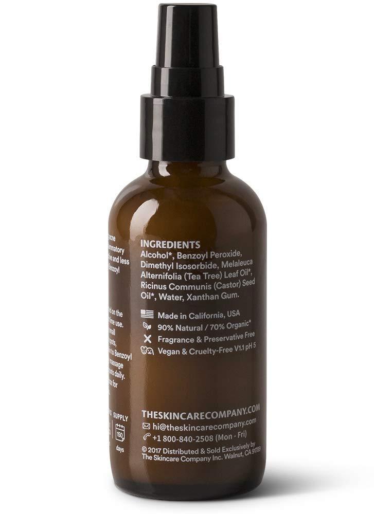THE SKINCARE COMPANY Benzoil - 3% Benzoyl Peroxide & 2% Tea Tree Oil Rapid Acne & Spot Treatment Serum - 70% Organic, Preservative-Free, Normal & Cystic Acne - 2 oz
