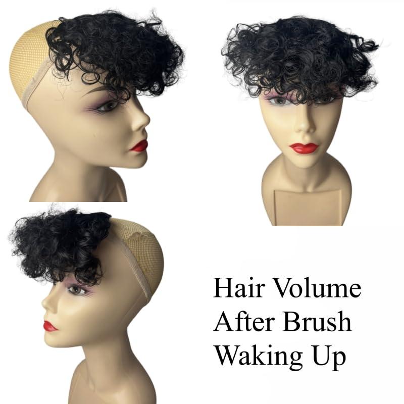 AYunhe 100% Human Hair Bangs Afro Curly Fringe Hair Bangs Fluffy Kinky Curly Human Hairpieces for Black Women Clip in on Hair Extensions (Natural Black)