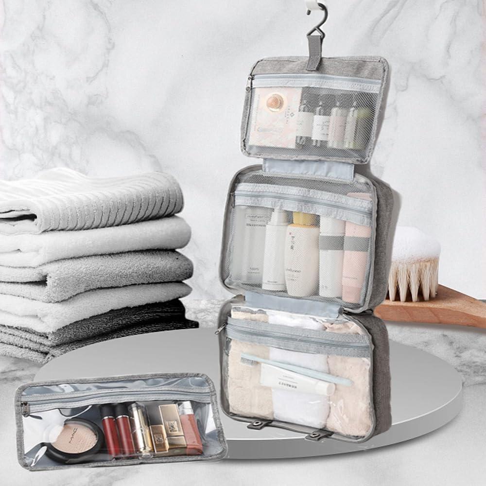 Artkingdome Artkingdome Stylish Open Flat Travel Toiletry Bag Cosmetic Bags Portable Large Capacity Hanging Travel Toiletry Bag with Transparent Mesh Interlayer Multifunctional Storage 29\'\' x 9.6\'\' Gray
