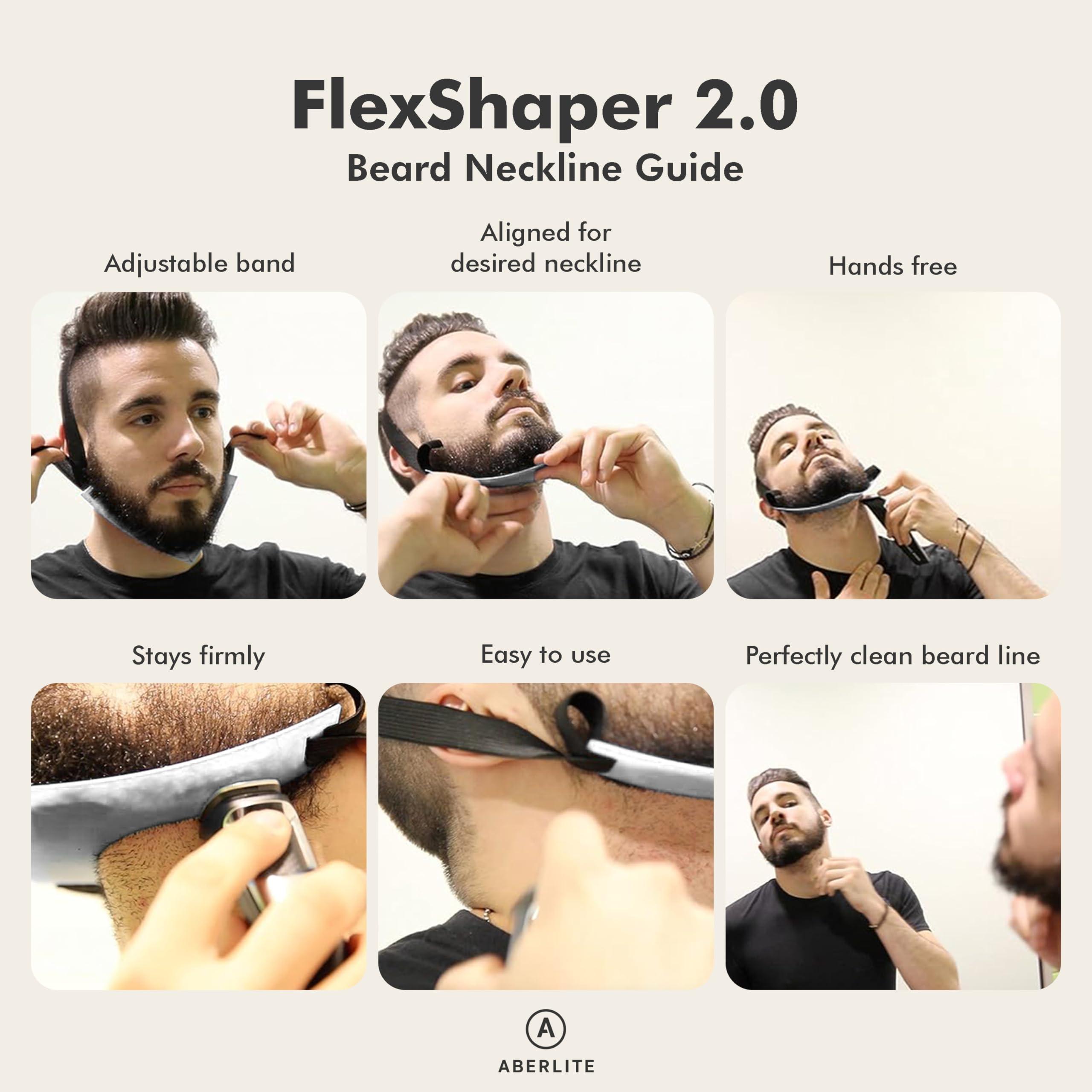 Aberlite Aberlite FlexShaper 2.0 - Beard Shaper for Men - Hands-Free & Flexible Neckline Guide - Beard Trimmer Tool - Lineup Stencil Kit - White