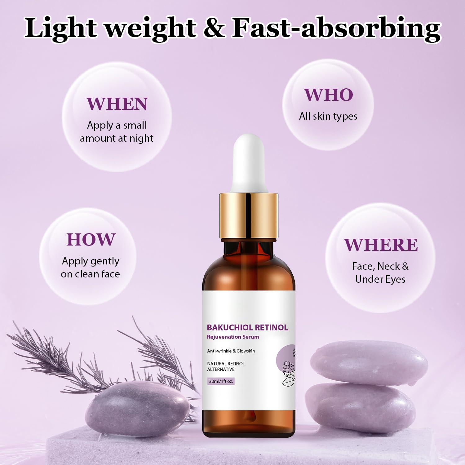 Iaolose 2 PCS Venature Bakuchiol Retinol Rejuvenation Serum, Bakuchiol Retinol Serum Korean for Face, Retinol Serum for Wrinkles, Reduce Wrinkles