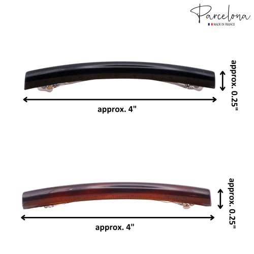 Parcelona Parcelona French Long Narrow Large Celluloid Set of 2 Acetate No Slip Automatic Hair Clips Strong Hold Hair Barrette for Women and Girls, Made in France (Tortoise Shell-Black)