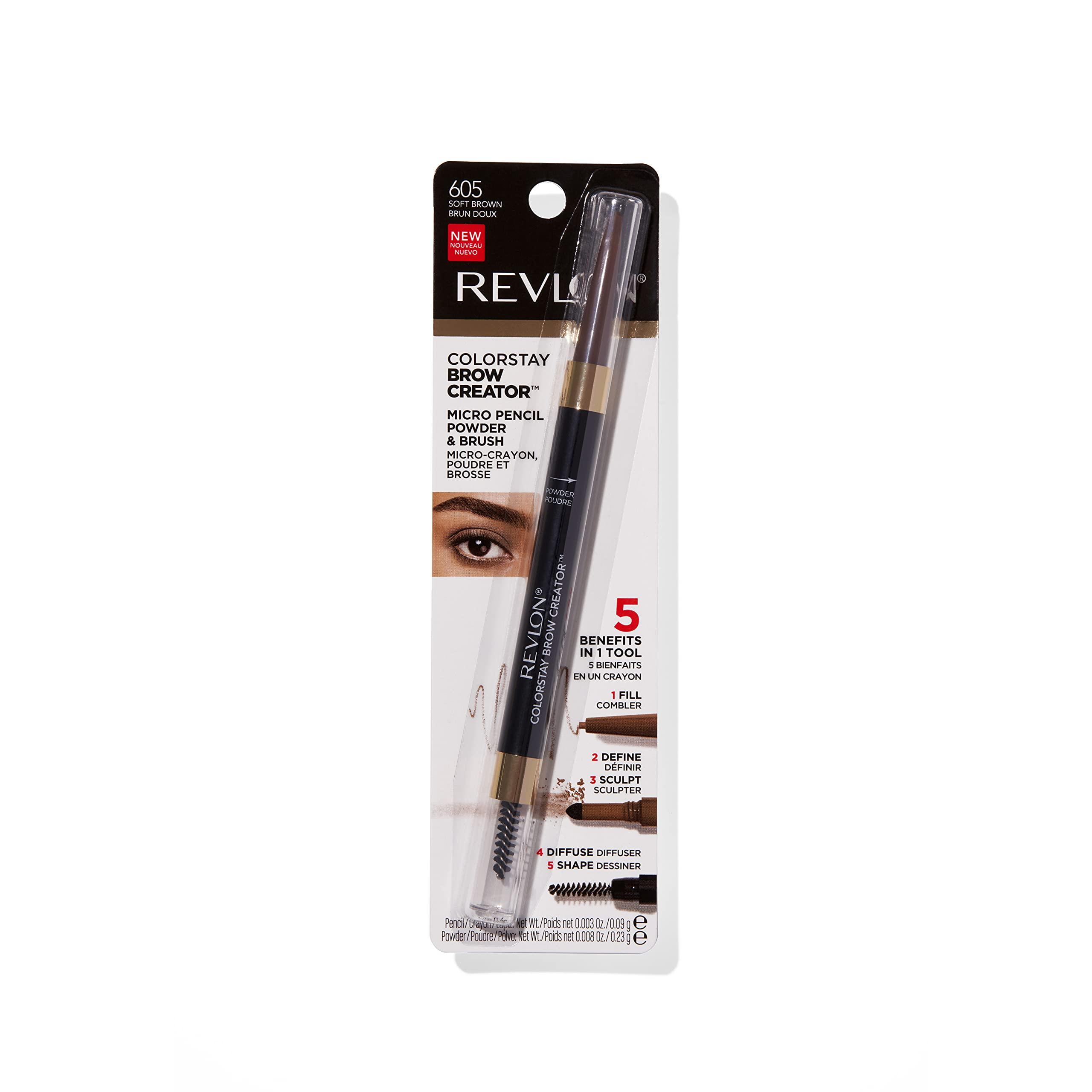 REVLON Revlon Eyebrow Pencil & Powder, ColorStay Brow Creator 2-in-1 Eye Makeup with Spoolie, Longwearing with Precision Tip, 605 Soft Brown, 0.23 Oz