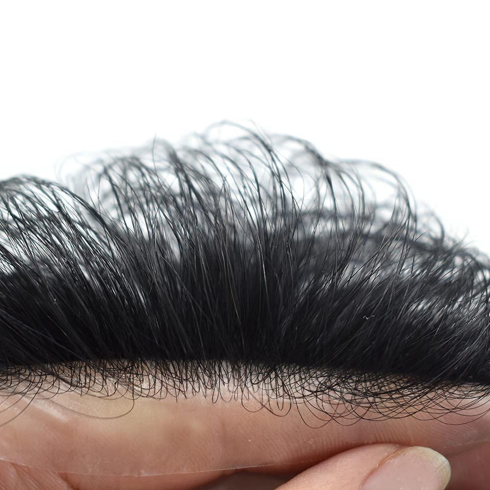Hair Wonders Hair Wonders Mens Toupee V-looped Hairpieces For Men European Human Hair Replacement System Thin Skin Hair Pieces For Men Protesis Capilar Para Hombre 8X10#1 Jet Black 100% Density
