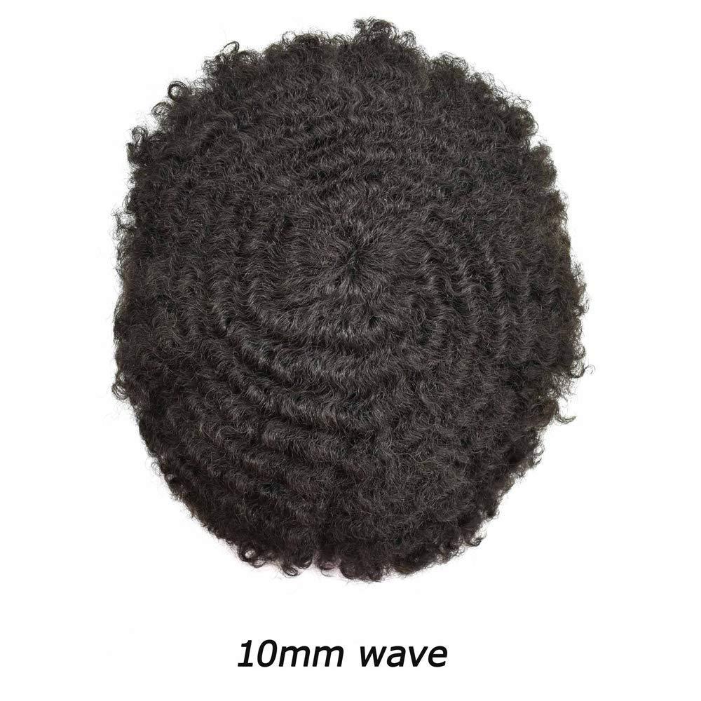 Healthlif Afro Curl Toupee for Black Men Full Lace Hair Toupee African American Coily Hunman Hair Replacement Systems For Black Men Natural Hairline Breathable French Lace Afro Toupee Kinky Curly Black Mens Unit (8\'\'X10\'\', #1 JET BLACK-10MM wave)