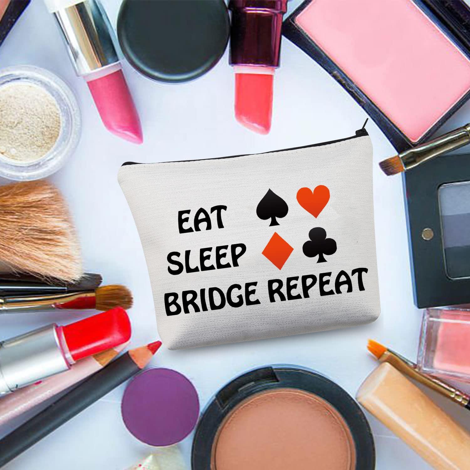BDPWSS BDPWSS Eat Sleep Bridge Repeat Makeup Bag Bridge Player Gift Bridge Card Game Gift Bridge Lover Poker Player Gift Gambler Gift (Eat Sleep Bridge)