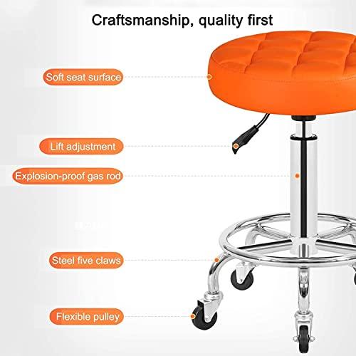 SOVORM Rolling Stools Stool on Wheels Chair Height of Adjustable Rolling Stools Pu Leather Beauty Salon Round Stool, Height Adjustable Hydraulic Rolling Rolling Stool (Blue) The New