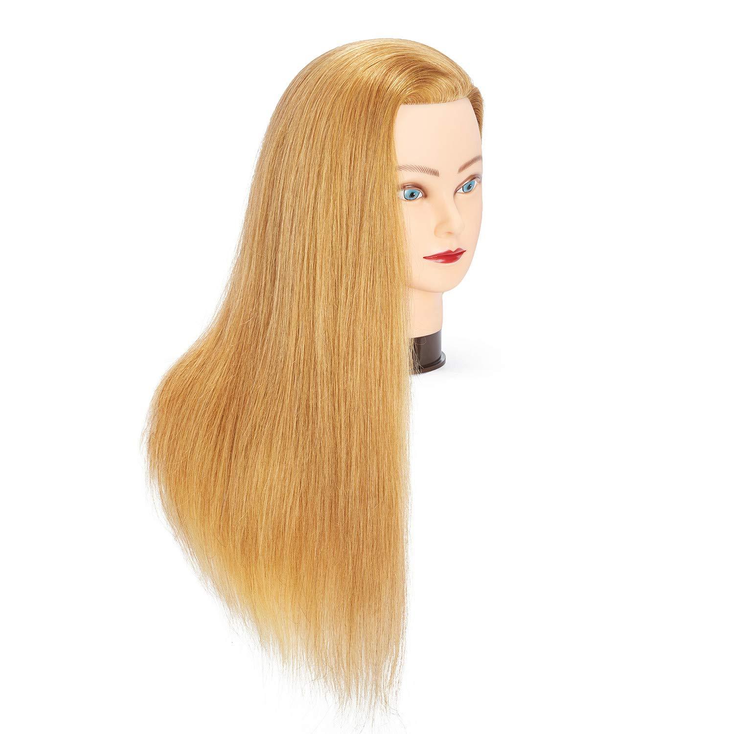 training head Traininghead 24"-26" 100% Human hair Mannequin head Training Head Cosmetology Manikin Head Doll Head with free Clamp (Blond A)
