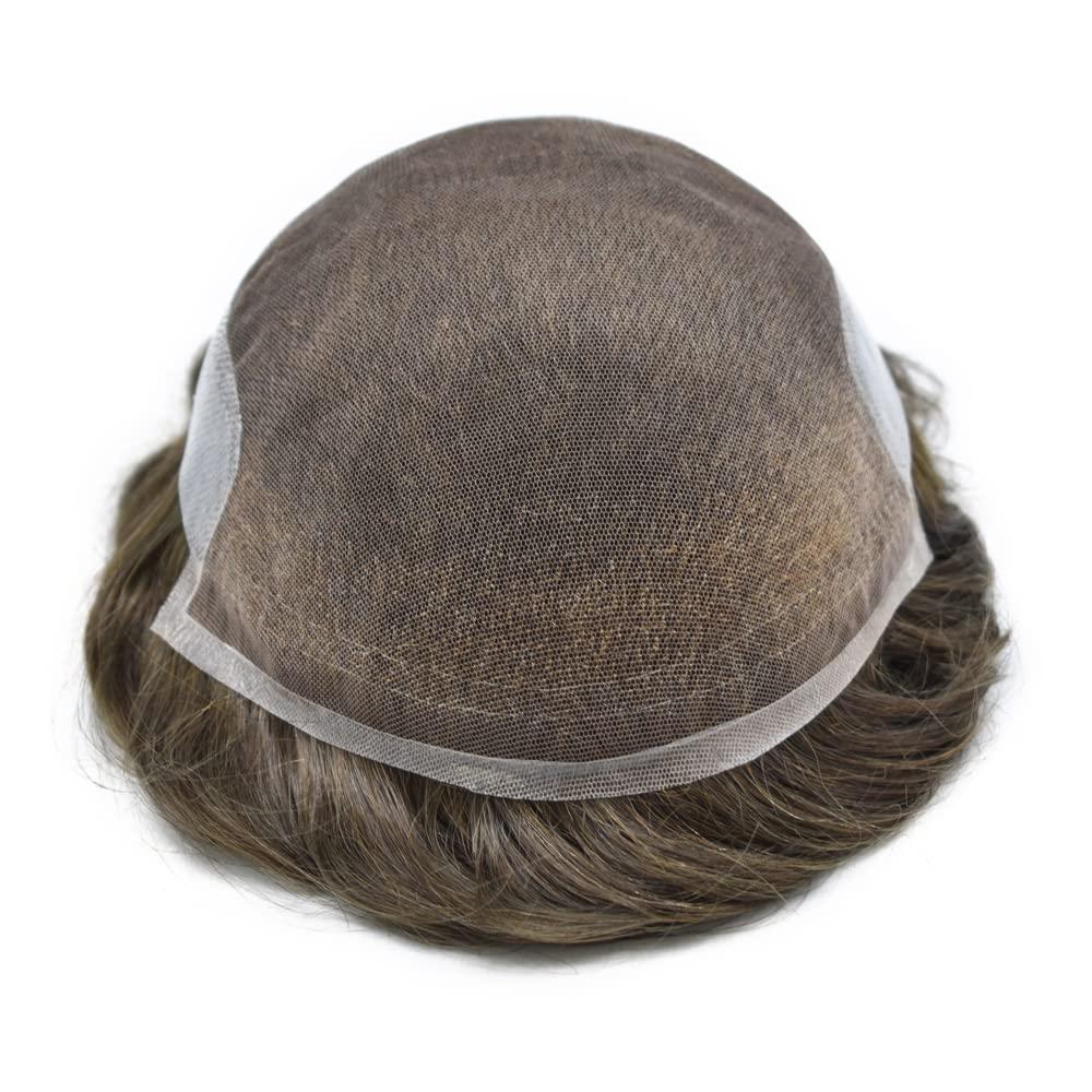 Generic Toupee For Men Hair Piece For Men Swiss Lace Front Mens Toupee Natural Hairline Remy Human Hair Replacement System (7x9\'\'-90% Light Density, 5# Medium Light Brown)