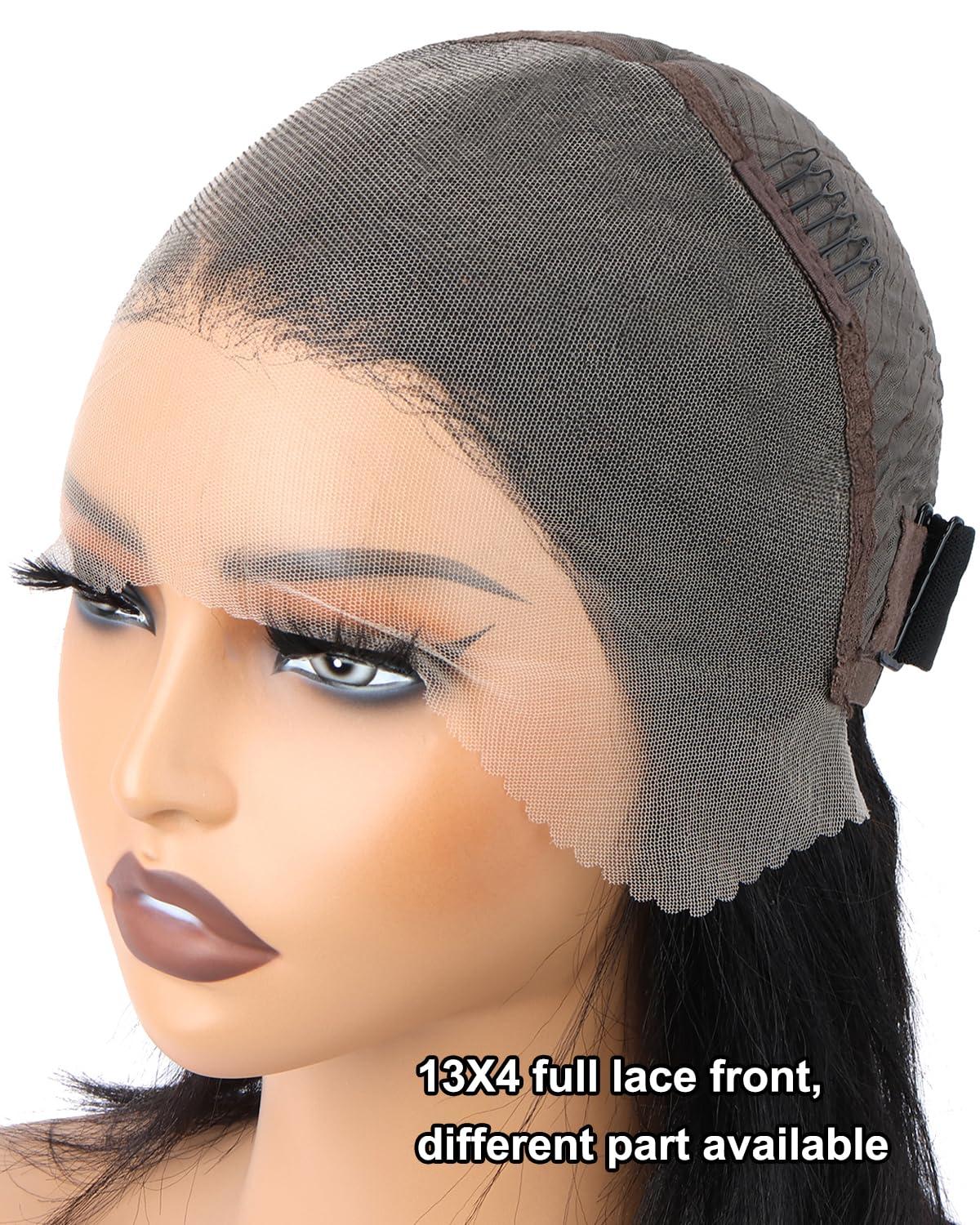 Kerriana 20 22 24 inch kinky straight bundles with 14 inch yaki straight 13x4 lace front bob wig