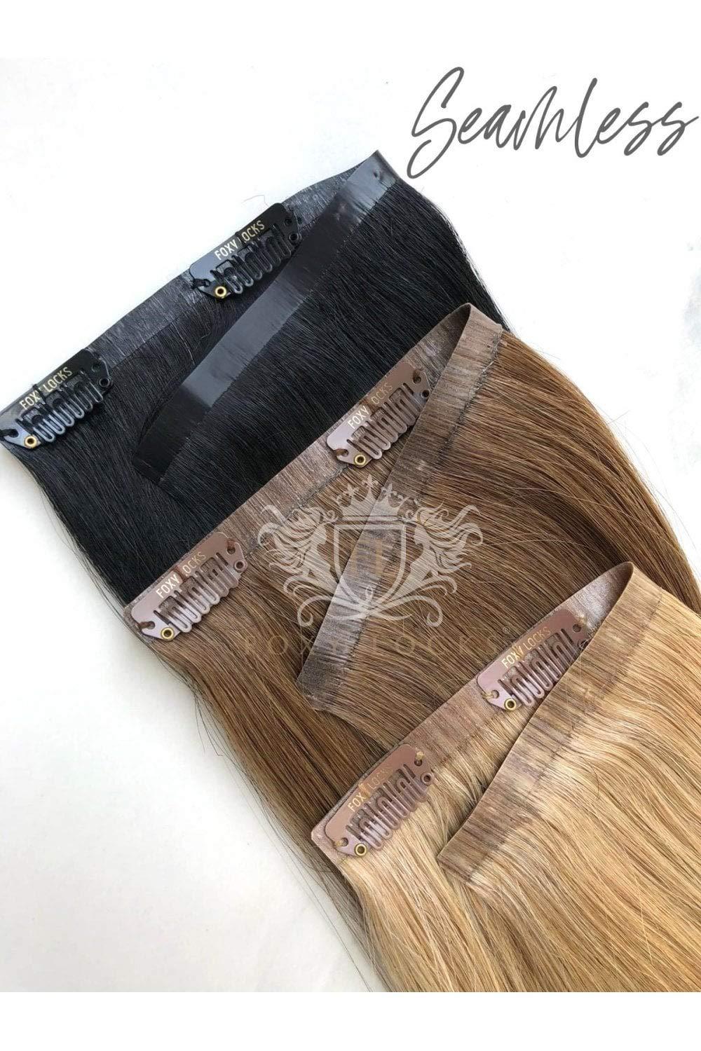 Foxy Locks Latte Blonde - Volumizer 20\" Seamless Clip In Human Hair Extensions 60g