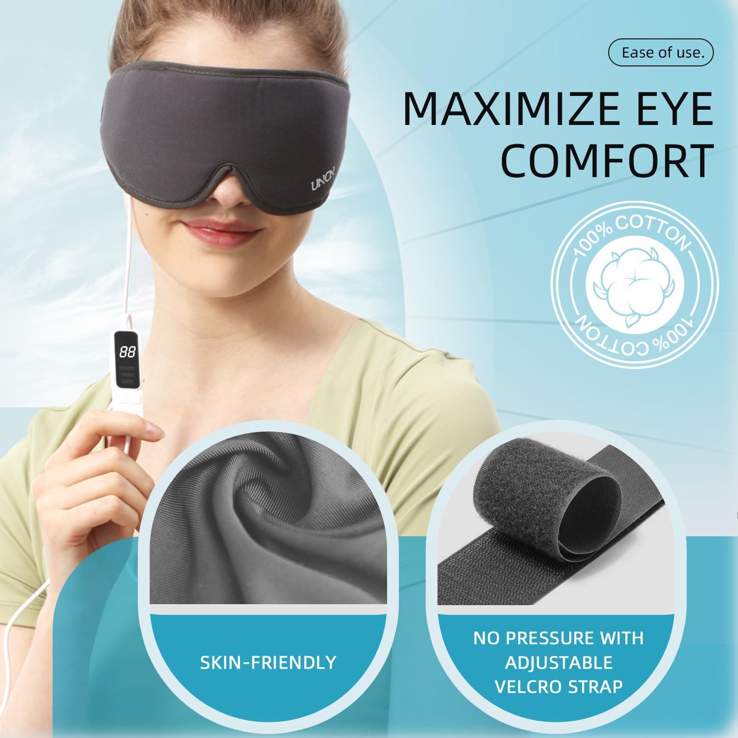 uncn Heated Eye Mask, Warm USB Heat Eye Mask for Dry Eyes, Electrical Eye Heating Pad with Teperature & Timer Control, Warming Heatable Mask with Moist Heat for Blepharitis, Sinus Migraine Tired Eyes, MGD