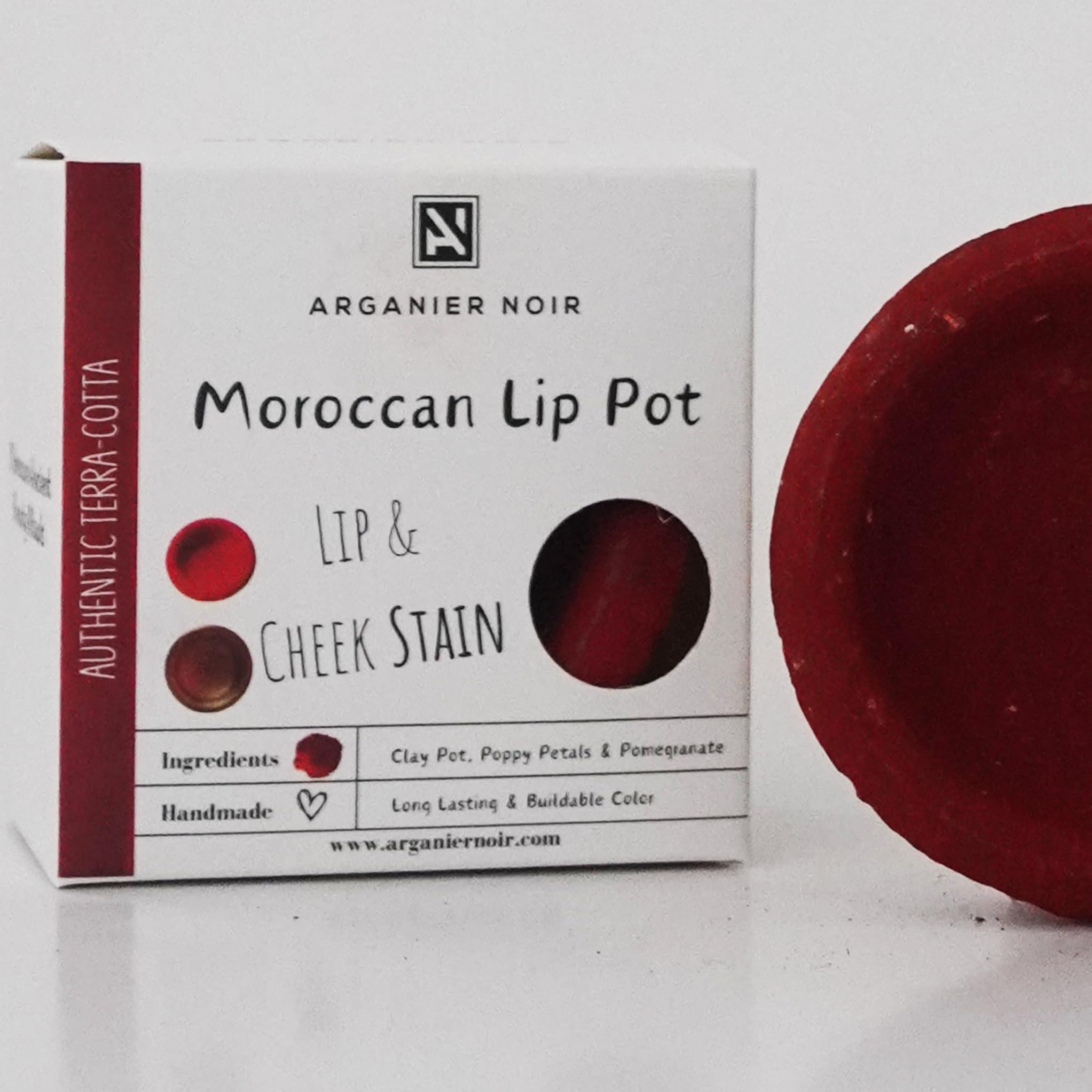 Arganier Noir Arganier Noir Moroccan Lip Clay Pot Authentic Moroccan Lipstick Lip and Cheek Tint, Red Buildable Color.