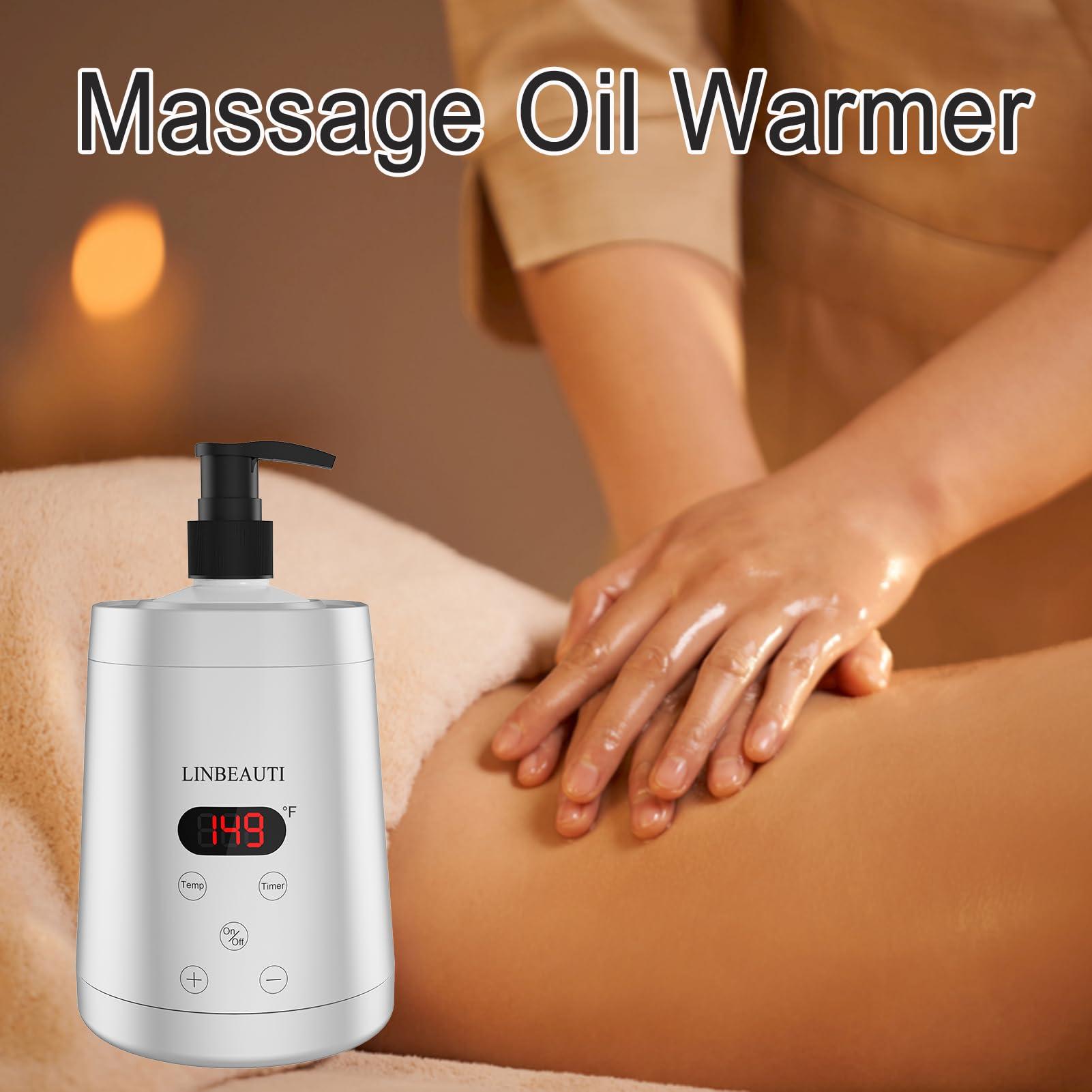LINBEAUTI LINBEAUTI Massage Oil Warmer Bottle Professional Lotion Heater for SPA, Automatic Oil Warmer Heated Oil Lotion Cream for Salon, Barber Shops, Home, with Two Oil Bottle Dispenser
