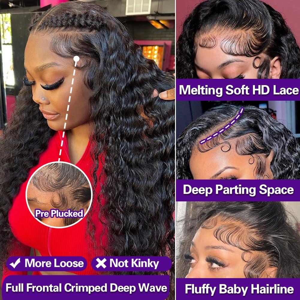 LRV LRV 28 Inch Deep Wave Lace Front Human Hair 13x4 HD Deep Wave Wig For Women Brazilian Frontal Human Hair Waterwave Wet and Wavy Lace Front Wig Pre Plucked 180 Density