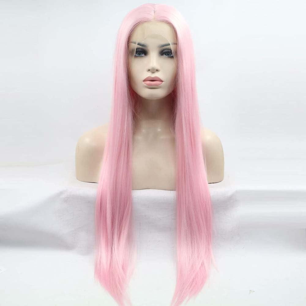 Kalisa Kalisa Pink Lace Front Wig Long Silky Straight Light Pink Free Part Wig Synthetic Pink Glueless Wig Heat Resistant Fiber Soft Wigs for Women Cosplay Daily Wear