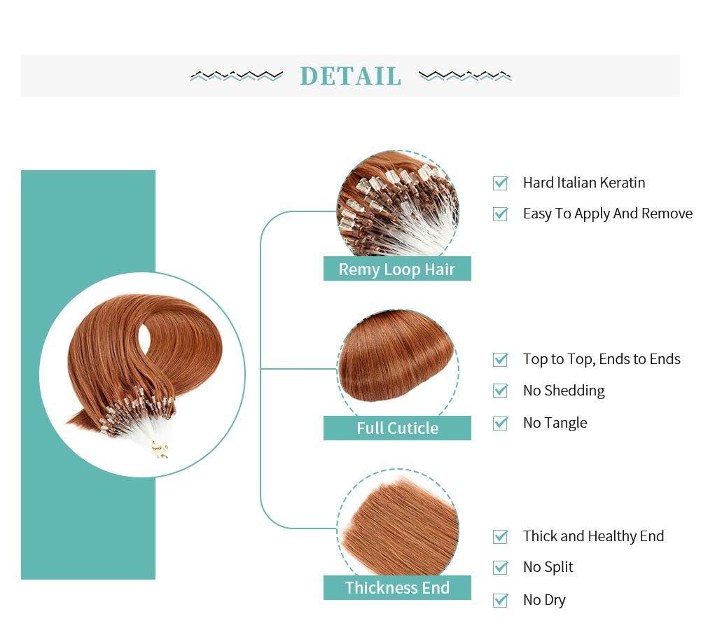 FUIBEJAE Micro Loop Human Hair Extensions,Micro Links Hair Extension,Straight Micro Loop Human Hair Fusion Hair Extensions Human Hair 50g 50s,24inch