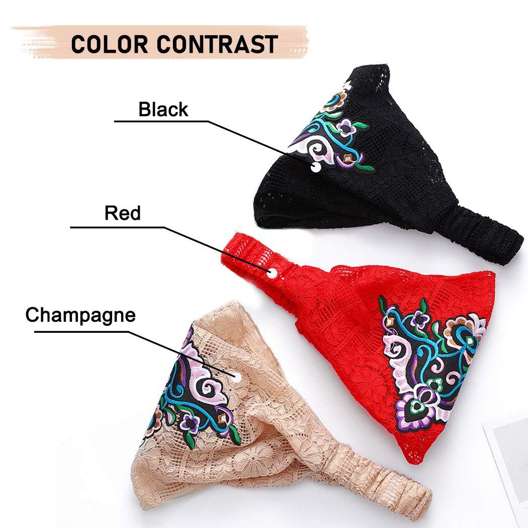 Catery Catery Boho Headbands Black Lace Head Wraps Wide Headband Stretch Turban Headband Vintage Hair Scarf Head Scarf Hair Accessories for Women and Girls