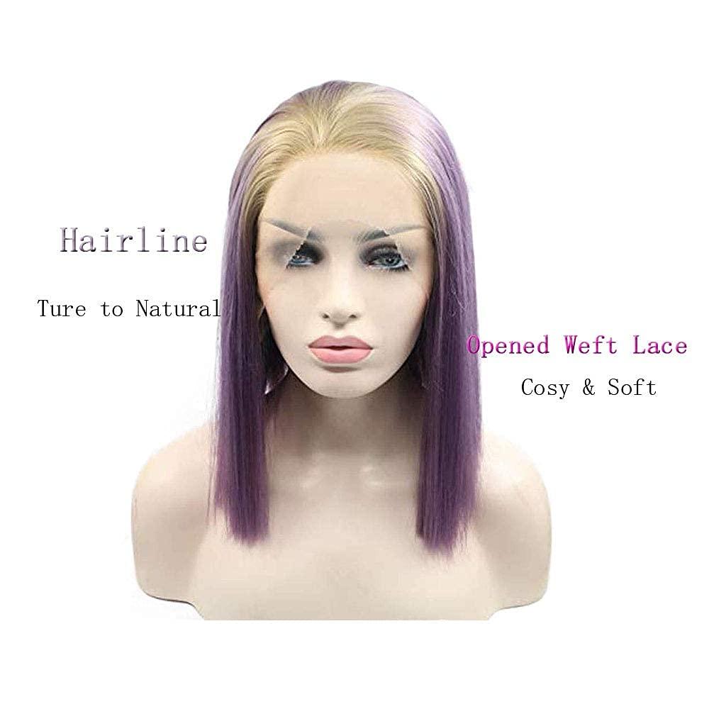 karissa Hair Purple Blonde Short Bob Wigs for Women Ombre Lilac lace front Wig Straight Glueless Blonde Ash Lavender Synthetic Hair Short Wigs Pre Plucked Natural Hairline Cosplay Drag Queen Daily Party Wig 14\"