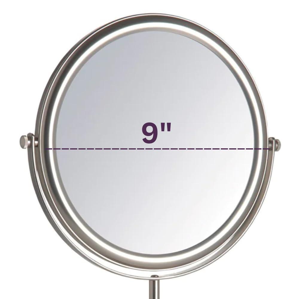 Jerdon JERDON Two-Sided Tabletop Makeup Vanity Mirror - 5X-1X Magnification & Swivel Design - 9-Inch Diameter Mirror with Adjustable Height - Polished Chrome Finish - Model JP4045C