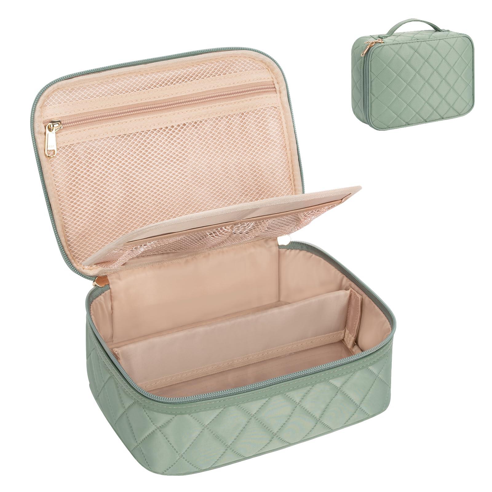 OCHEAL Makeup Bag, Potable Make up Bag Cute Makeup Organizer Bag for Toiletry Cosmetics Accessories with Divider and Brushes Compartments, Makeup Travel Case Cosmetic Bags Women and Girls- Nylon Green