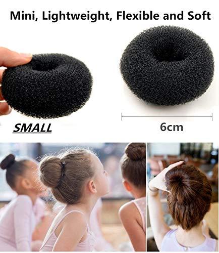 FULINJOY 4 Pack Extra Small Hair Bun Maker Mini Chignon Hair Doughnut Shaper Hair Donut Sock Bun Form for Kids, Girls, Short and Thin Hair (Small Size 2.4 Inch, Black)