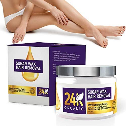 24K Organics 24K Organic Hair Removal Sugar Wax, A Natural Epilator And Exfoliator DIY Waxing Kit.