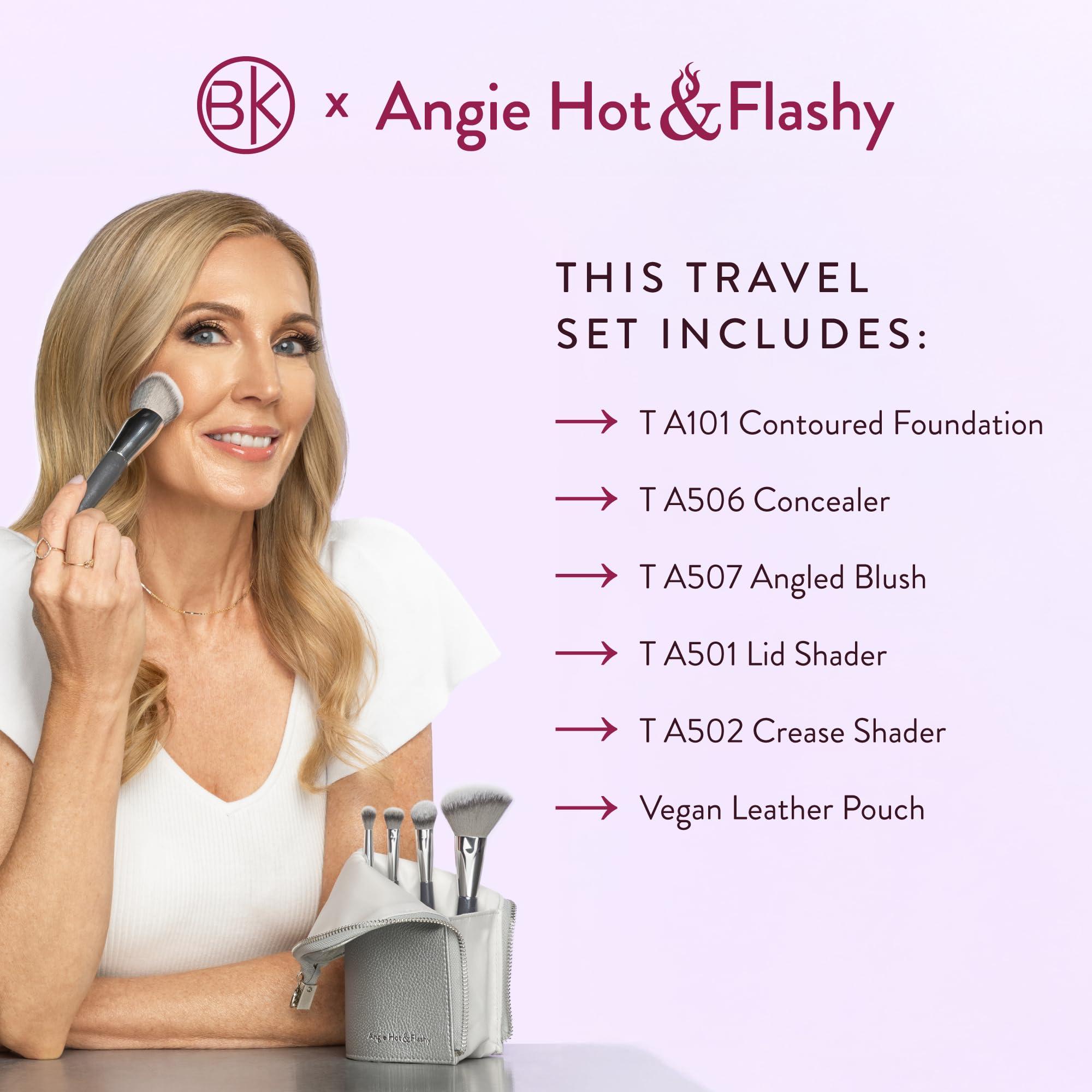BK BEAUTY BK BEAUTY BRUSHES - ANGIE HOT & FLASHY Travel Brush Set with Pouch - Foundation Makeup Brushes - Brush for Liquid or Cream Foundations - Under-Eye Concealer | Bronzer, Blush & Highlighter Makeup Brush