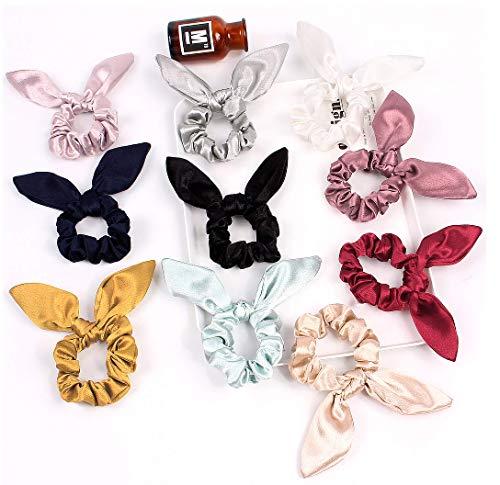 Blufly Blufly Rabbit Bunny Ear Bowknot Bow Scrunchies of Hair Scrunchies Cute Scrunchies Chiffon Ropes Scarves Bright Scrunchie Tails Ponytail Holders Head Tie for Women and Girls (Pack of 10)