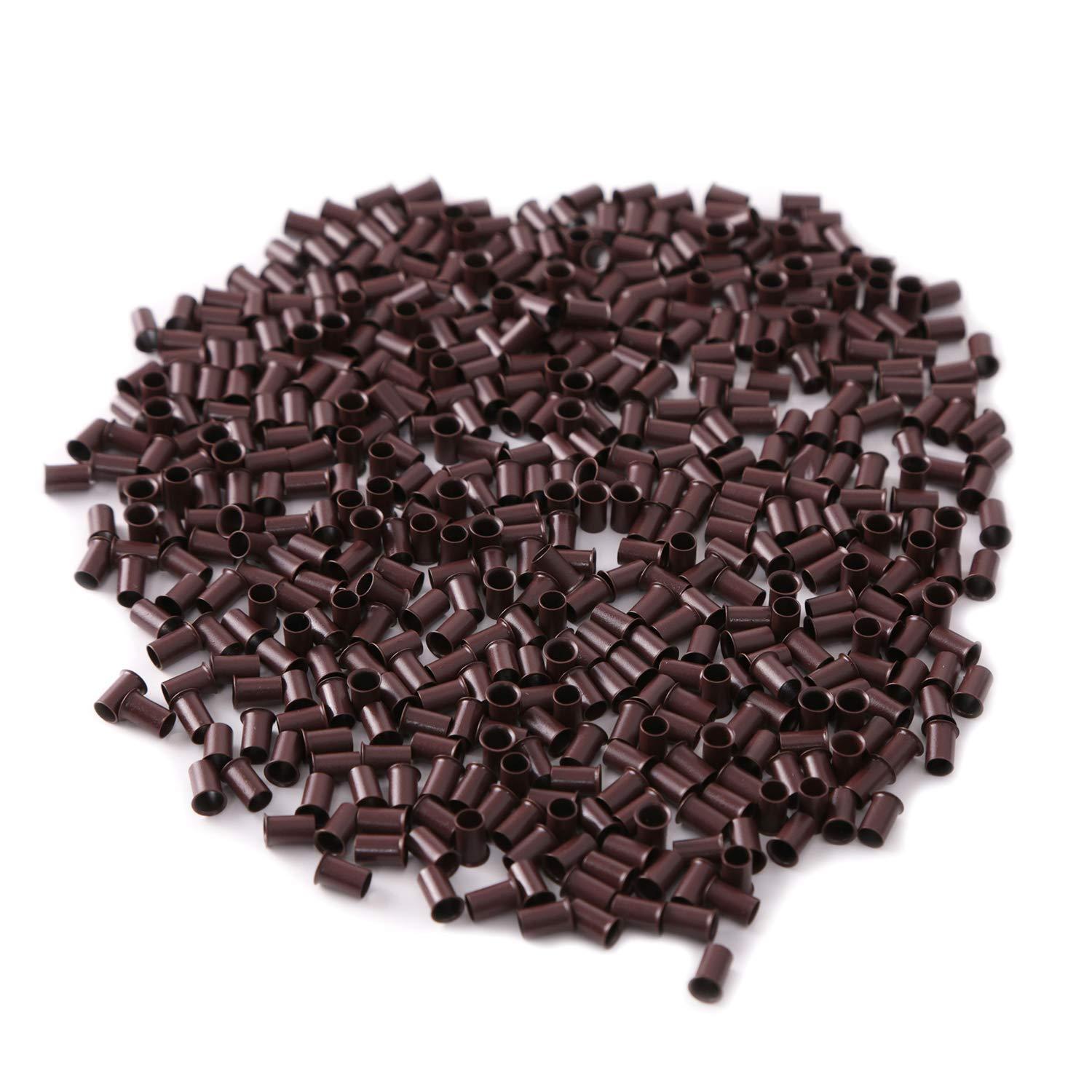 NOEYUN NOEYUN 1000pcs 3.4x3.0x6.0mm flare Euro Lock copper tubes Micro Rings links beads for stick I tip hair extensions (5#BROWN)