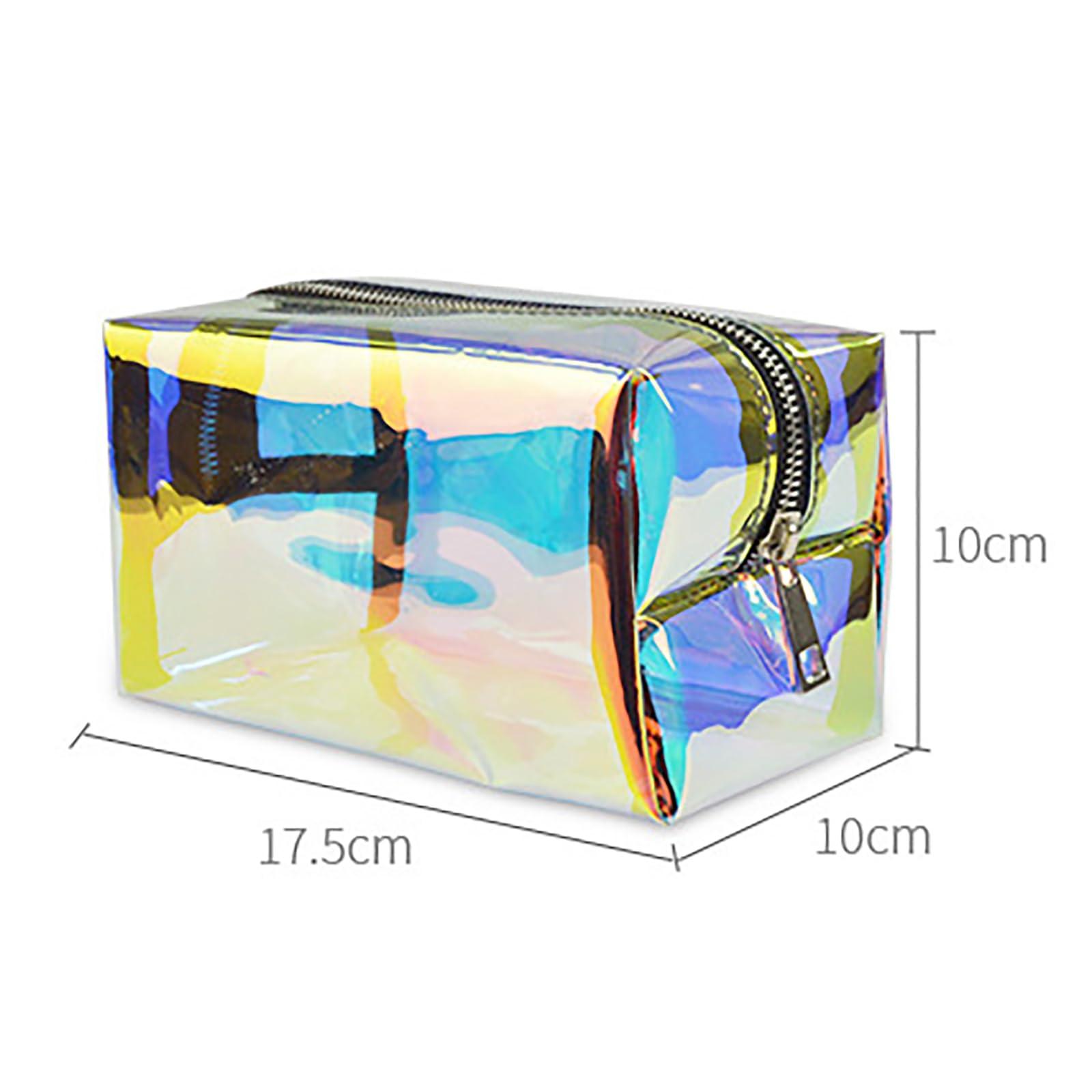 BYKOINE BYKOINE Clear Iridescent Holographic Makeup Bag, Travel Cosmetic Pouches with Zipper Toiletry Organizer Case (Plain)