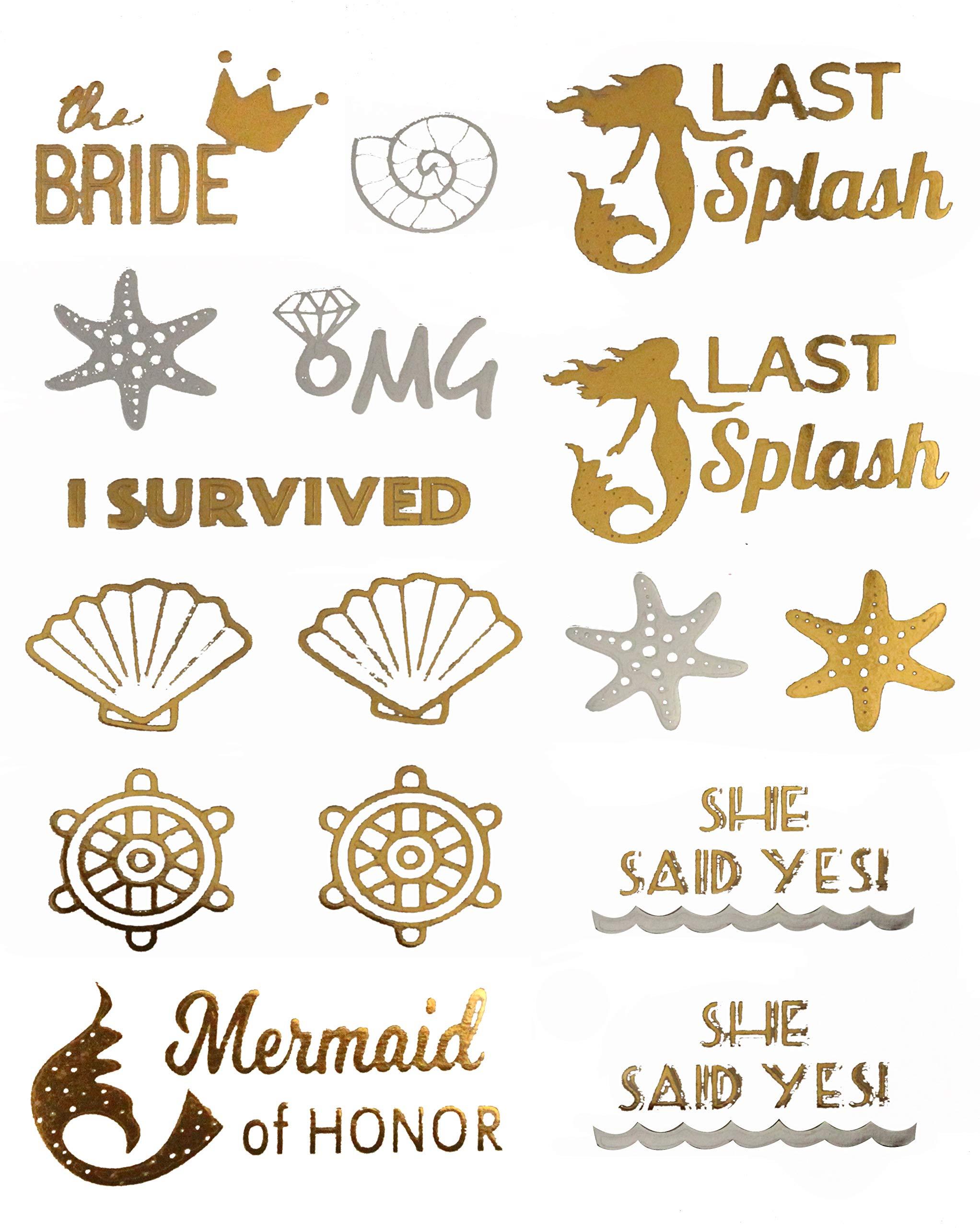 Bachelorettesy Bachelorettesy Wedding Temporary Tattoos 6 Sheets Bride Bachelorette Stickers 100+ Metallic Gold Tattoos for Bridal Party, Bachelorette Trip, Bridal Shower Party Decorations, Party Favors (Jewel)