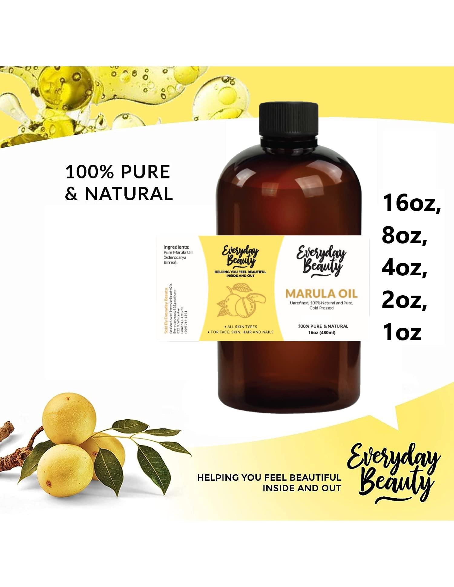 Everyday Beauty Helping You Feel Beautiful Inside Marula Oil - 100% Pure Extra Virgin Unrefined Luxury Facial Oil 16oz - Cold Pressed & All Natural for Face, Skin and Hair - DIY Cosmetics - Premium Quality Bulk Price