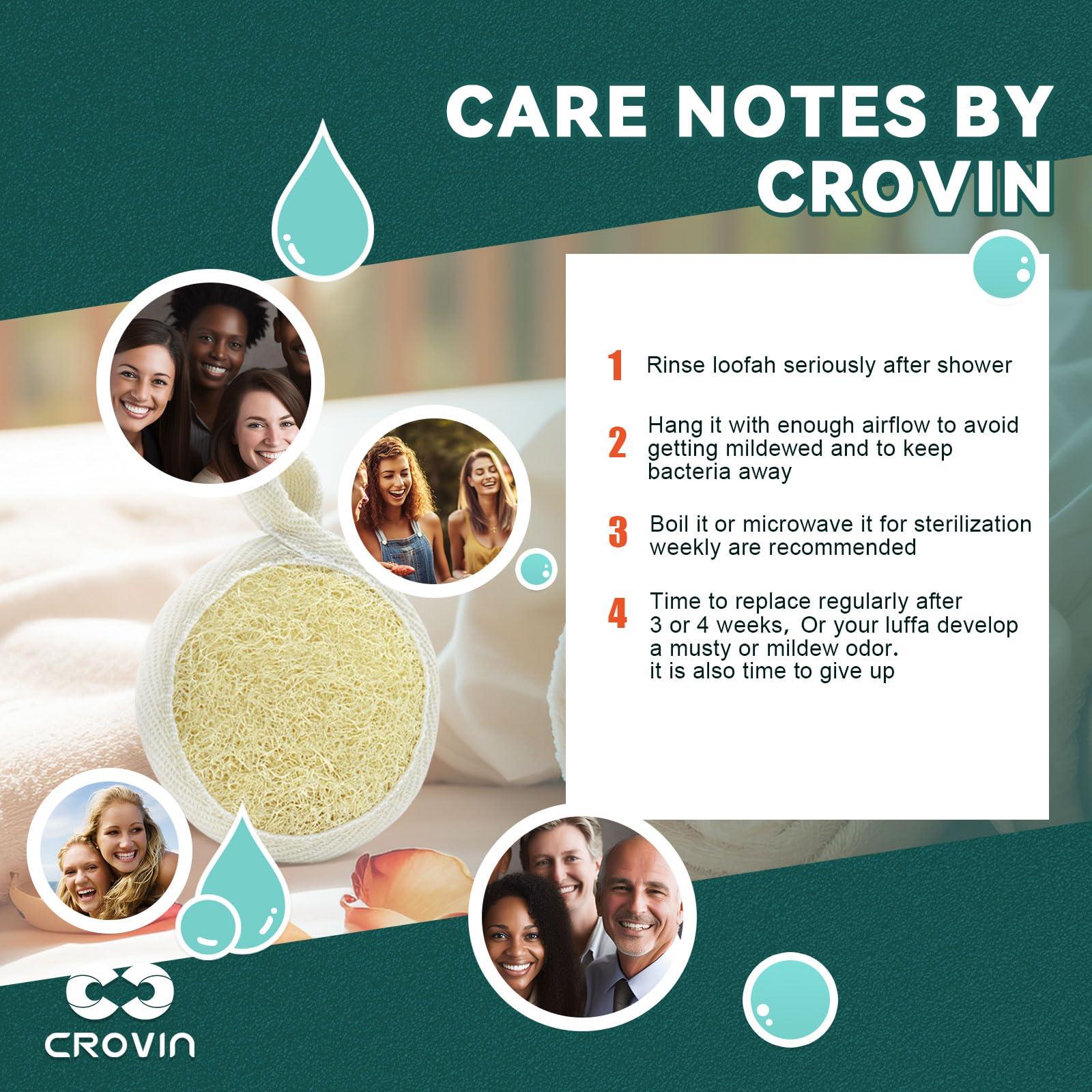 CROVIN CROVIN Shower Puffs and Premium Exfoliating Facial Loofah for Men and Women-Elastic Hand Strap Body Brush to Soothe, Cleanse Your Skin