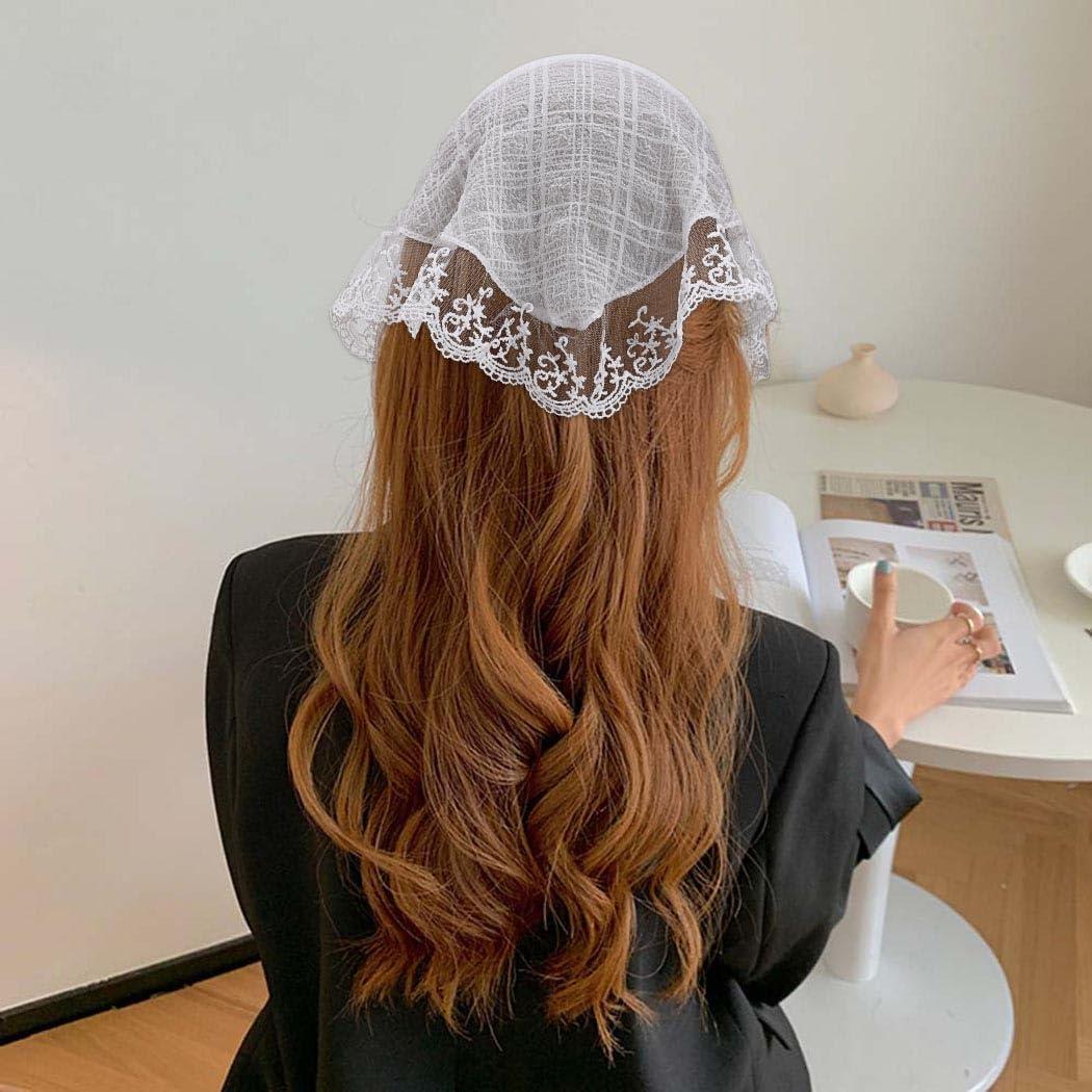 Woeoe Woeoe 3Pcs Triangle Bandana Headband Pink Lace Head Kerchief Boho Hair Scarf for Women and Girls