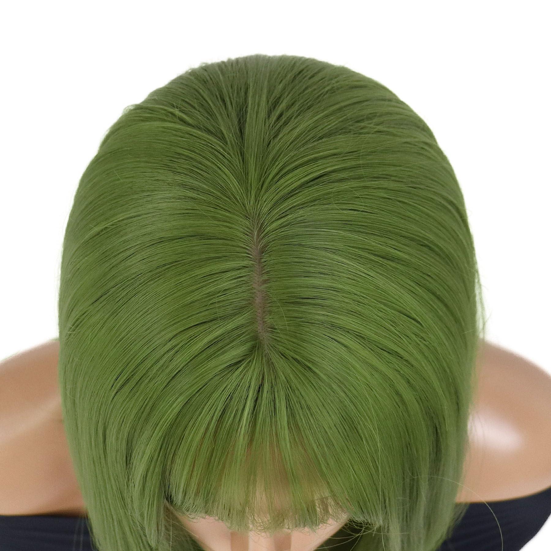 GNIMEGIL GNIMEGIL 16 inches Green Wig Cosplay with Bangs Trendy Short Straight Hair Costume Wig for Women Halloween Carnival Party Wig Heat Resistant Synthetic Fiber