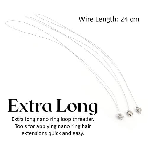 My Hair Tools My Hair Tools Hair Extension Nano Rings Threader Loop Hook Pulling Needle Tool 3pcs Micro Beads Links Feather Hair Extensions Threading Tool (3Pcs Threading Tool), Silver, 24cm