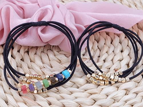 WDGROW Hair Tie Bracelets for Teen Girls ,Men,Women,Hair Ties for Thin,Thick and Curly Hair,Seamless Ponytail Holders,Cotton Knotted,No Plastic,No Damage,Won\'t Tangle Hair and Pull Out (Yoga Black)