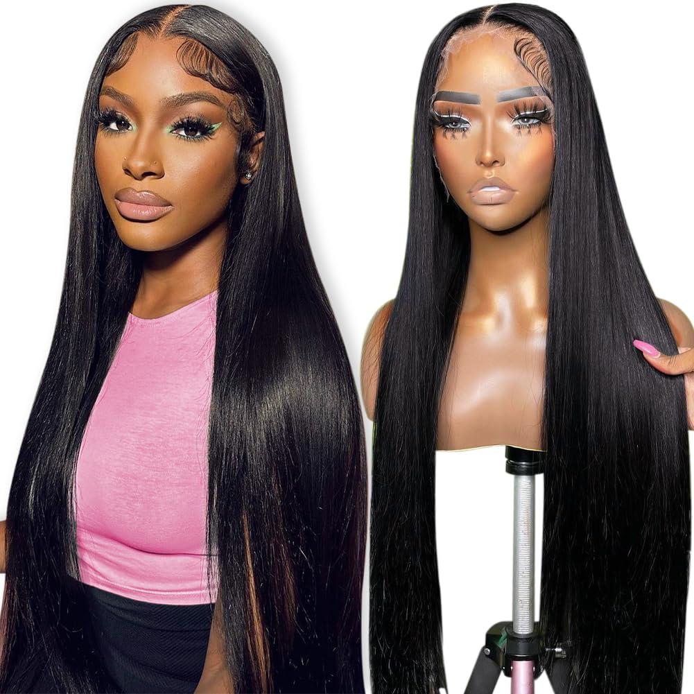 Flady Flady 28 inch Straight HD Lace Front Wigs Human Hair Pre Plucked 180 Density 13x4 Glueless Bone Straight Human Hair Wigs For Black Women Transparent Lace Frontal Wig With Baby Hair