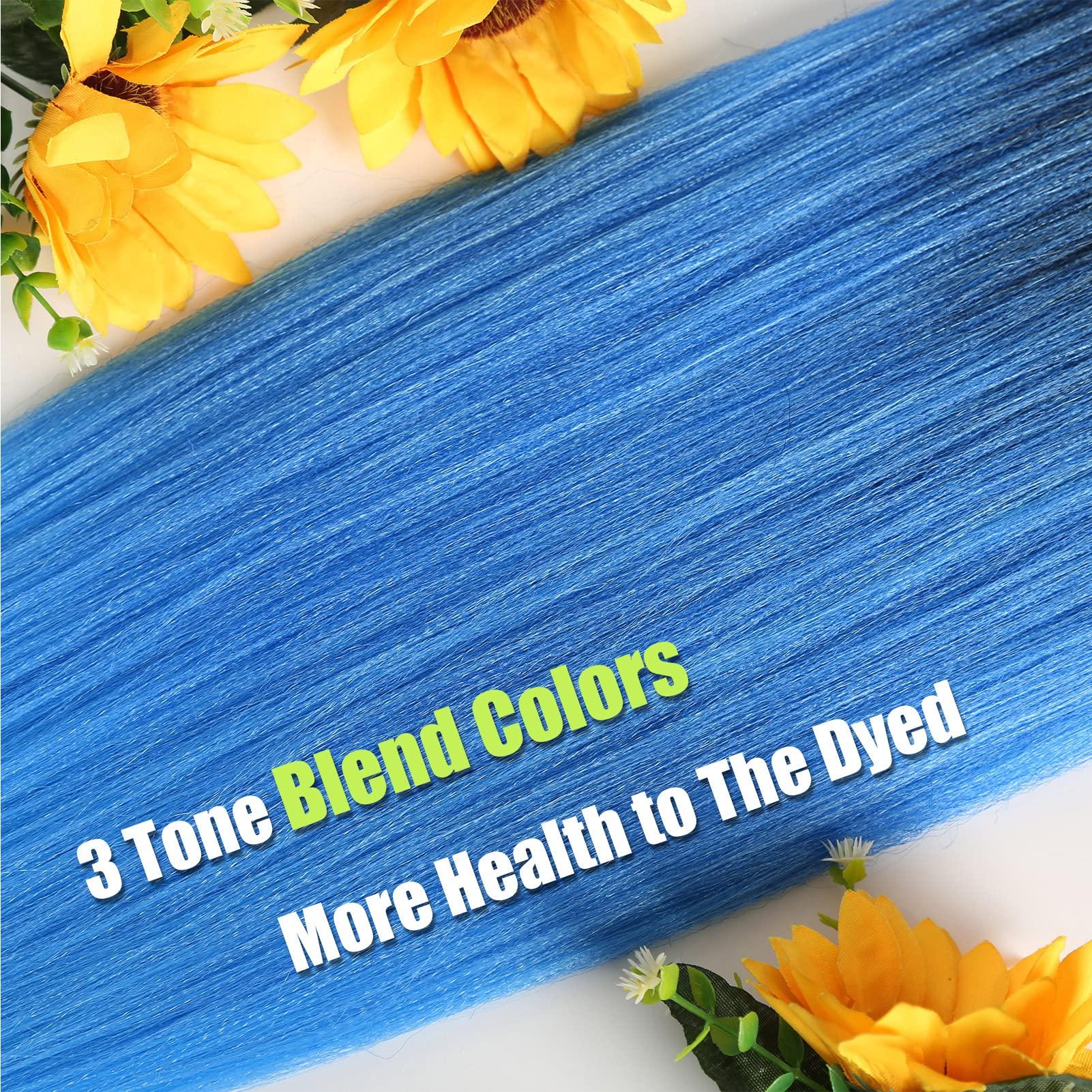 Royal Collection Pre stretched Braiding Hair Ombre Blue Hair Extensions Long Braid 30inch 6 Packs Synthetic EZY Braid Hair for Braiding Hair Easy Braids Yaki Hair(30inch T1b/blue/Light blue#)