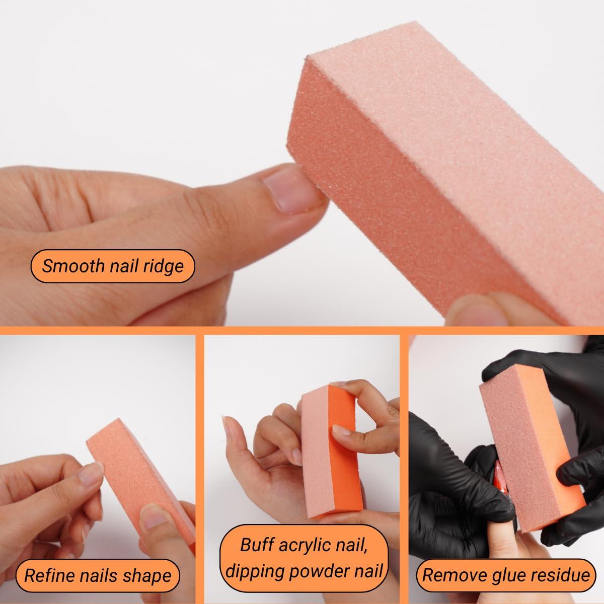TP PLASTIC TP Plastic 3-Way Nail Buffer Block 80/80/100 Grit Orange Buffing Block for Acrylic, Gel, and Natural Nails Manicure & Pedicure Tool Set (5 Pieces, 3.5\" Long)